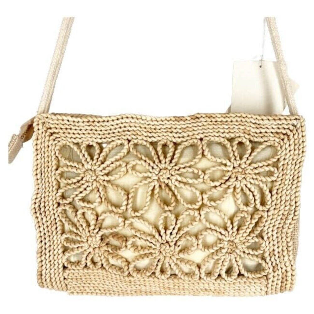 Cottagecore Natural Straw Shoulder Bag NEW Tote Floral Woven Lightweight NWT - Picture 4 of 14